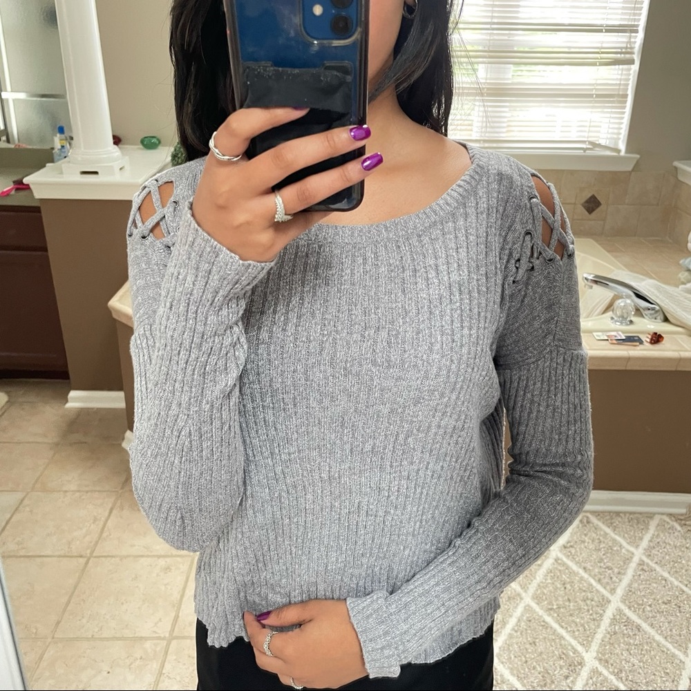 American Eagle Gray Cutout Sweater